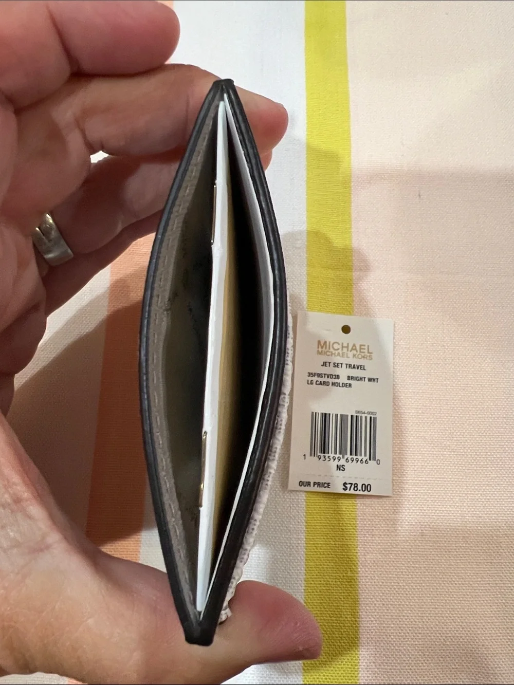 Michael Kors Silver Gray Logo Card Holder with Metal Logo
